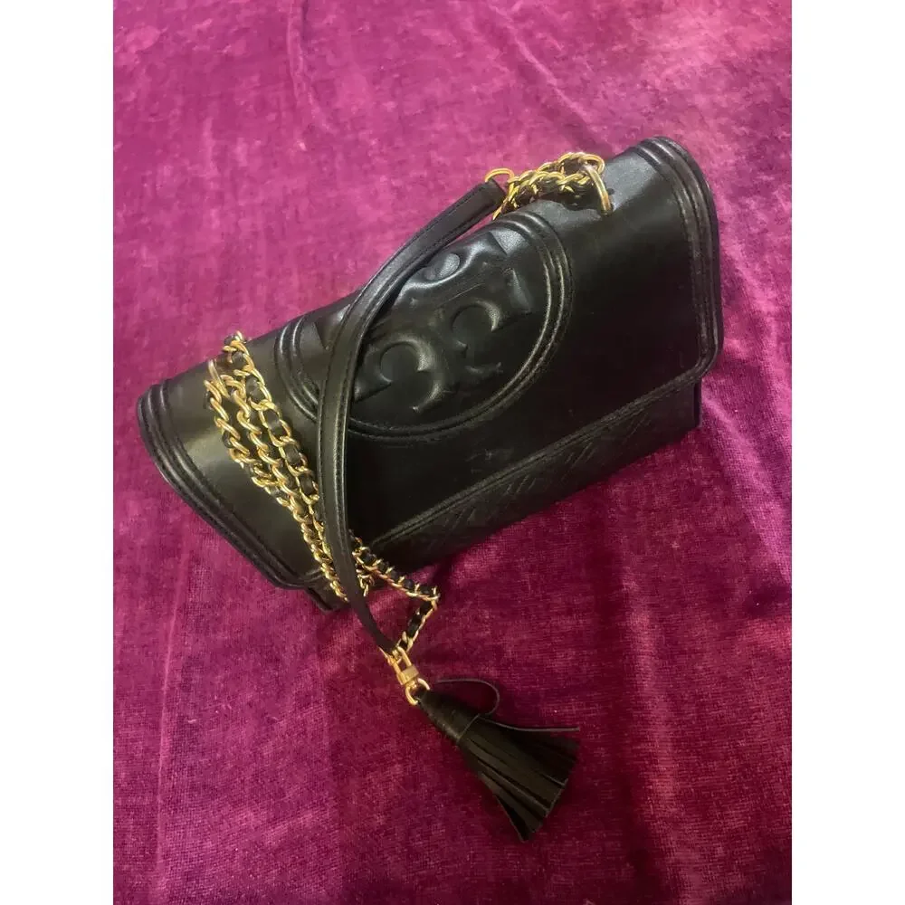 TORY BURCH Fleming Convertible Bag Purse Black PRE-OWNED with Wear